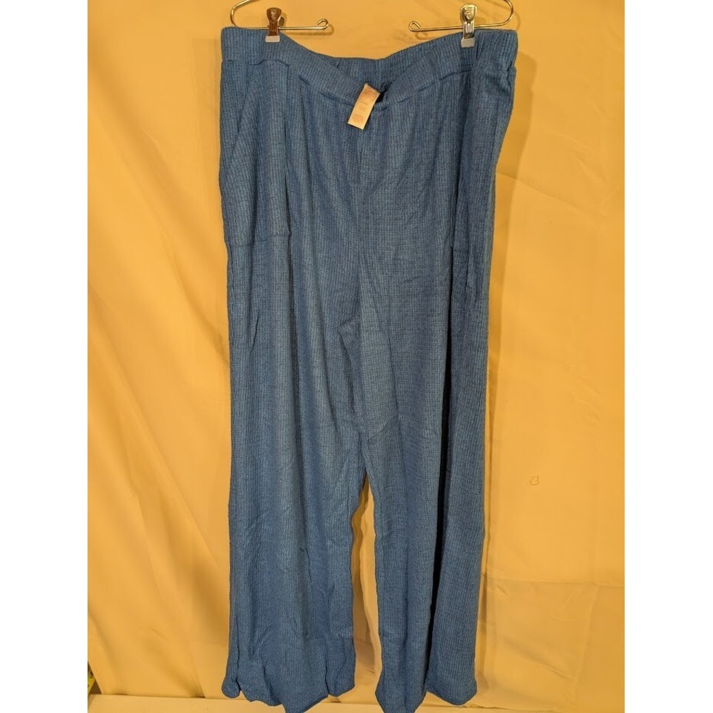 Retreat by Rhonda Shear Women's 2X Lounge Pants Wide Leg Ribbed Blue Stretch - Picture 1 of 3